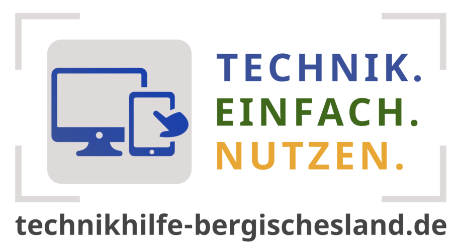 Logo der Technikhilfe Bergisches Land mit dem Slogan "Technik. Einfach. Nutzen und der URL technikhilfe-bergischesland.de